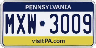 PA license plate MXW3009