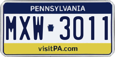 PA license plate MXW3011