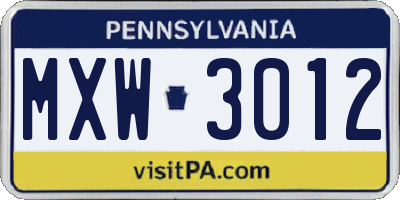 PA license plate MXW3012