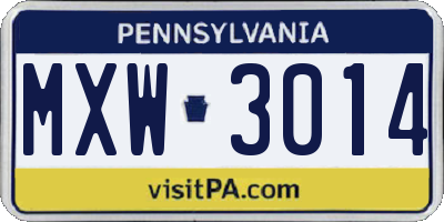 PA license plate MXW3014