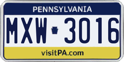 PA license plate MXW3016
