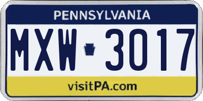 PA license plate MXW3017