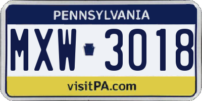PA license plate MXW3018