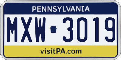 PA license plate MXW3019