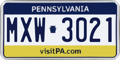 PA license plate MXW3021