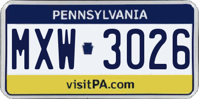 PA license plate MXW3026