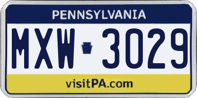 PA license plate MXW3029