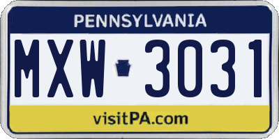 PA license plate MXW3031