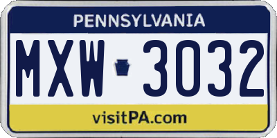 PA license plate MXW3032
