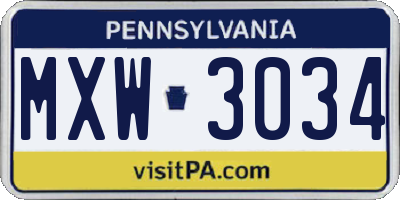 PA license plate MXW3034