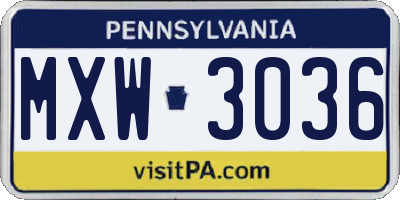 PA license plate MXW3036