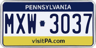 PA license plate MXW3037