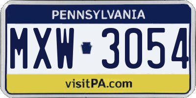 PA license plate MXW3054
