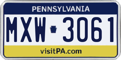 PA license plate MXW3061