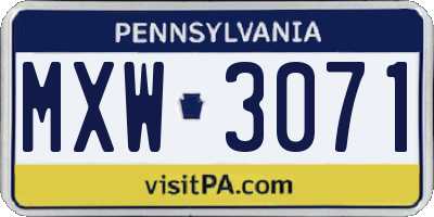 PA license plate MXW3071