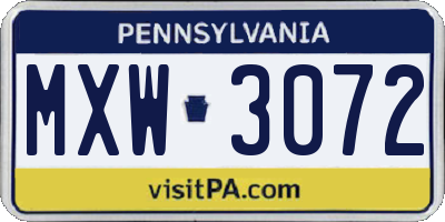 PA license plate MXW3072