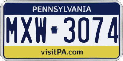 PA license plate MXW3074