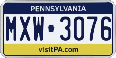 PA license plate MXW3076