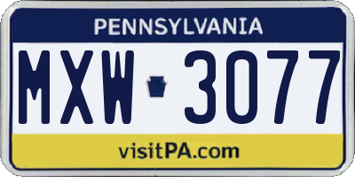 PA license plate MXW3077