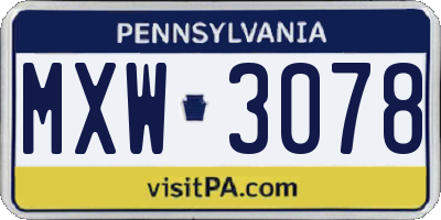PA license plate MXW3078