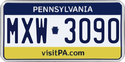 PA license plate MXW3090