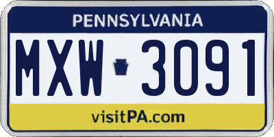 PA license plate MXW3091
