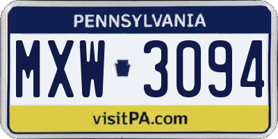 PA license plate MXW3094