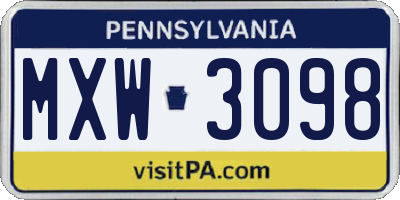 PA license plate MXW3098