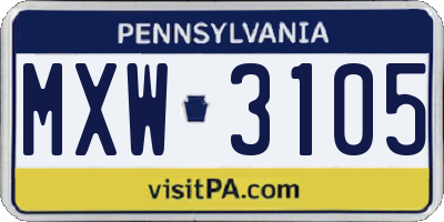 PA license plate MXW3105