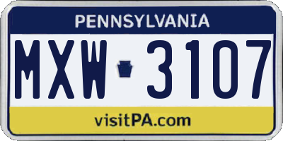 PA license plate MXW3107