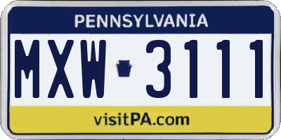 PA license plate MXW3111