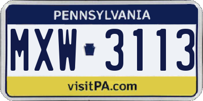 PA license plate MXW3113