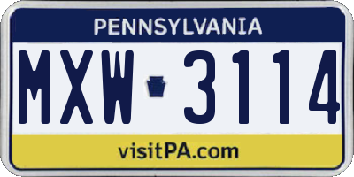 PA license plate MXW3114