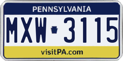 PA license plate MXW3115