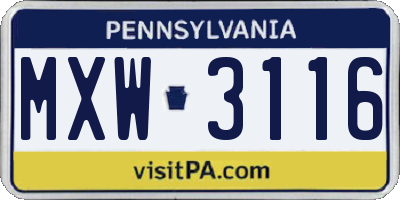 PA license plate MXW3116