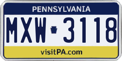 PA license plate MXW3118