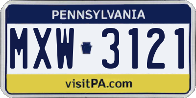 PA license plate MXW3121