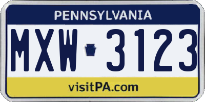 PA license plate MXW3123