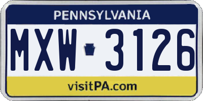 PA license plate MXW3126