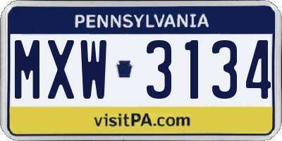 PA license plate MXW3134
