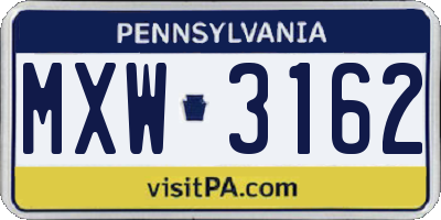 PA license plate MXW3162