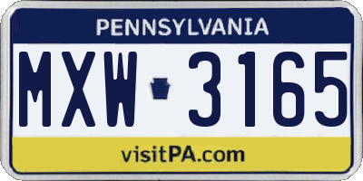 PA license plate MXW3165