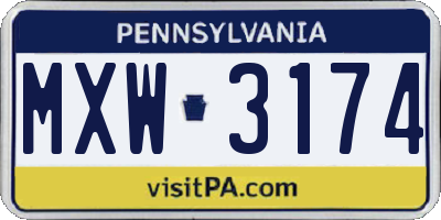 PA license plate MXW3174