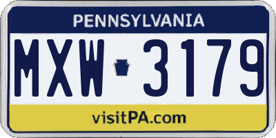 PA license plate MXW3179
