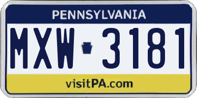 PA license plate MXW3181