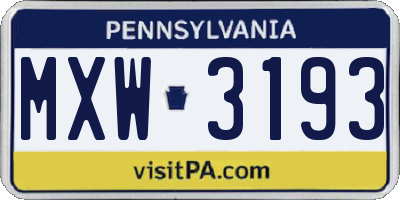 PA license plate MXW3193
