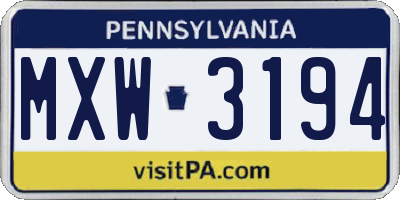 PA license plate MXW3194