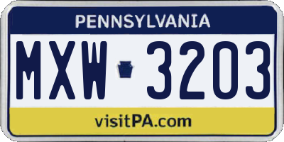 PA license plate MXW3203