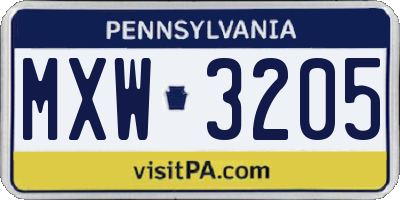 PA license plate MXW3205