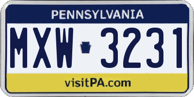 PA license plate MXW3231